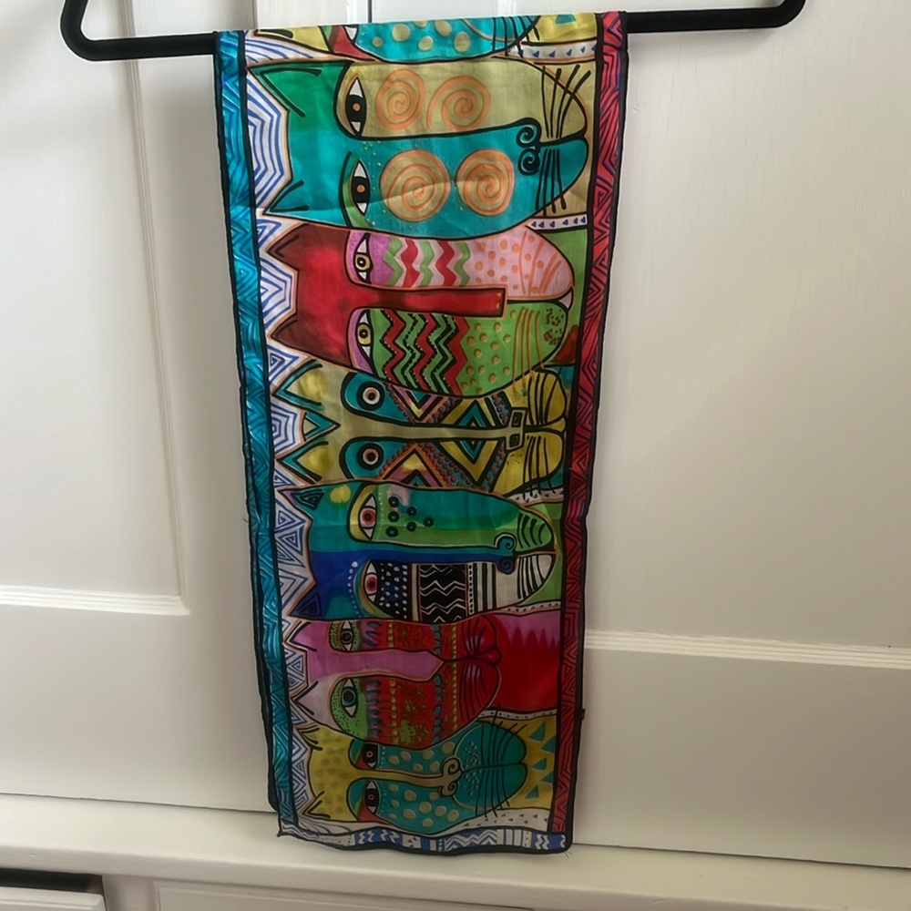 Laurel Burch Women’s Silk Scarf Colorful Cats 51x10